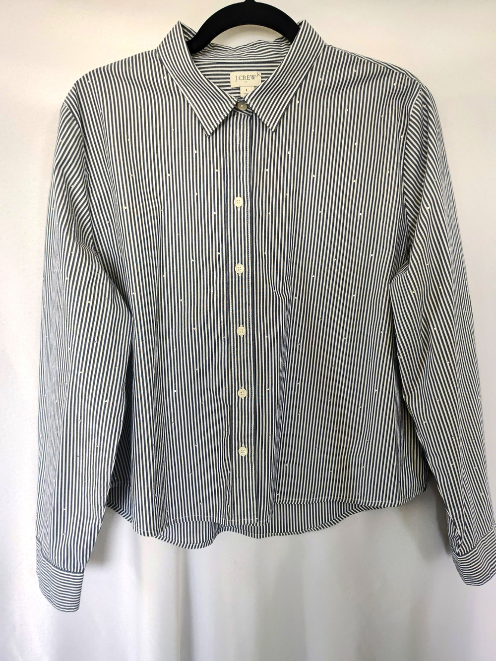 J.CREW Regular Fit L Gray & White Striped Stretch Long Sleeve Button-Up Shirt L